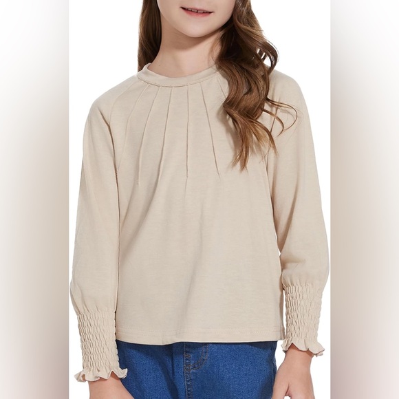 Other - 314 NWT Fdqin Girls Long Sleeve Pleated Crew Neck Smocked‎ Cuff Top - Size: 4/5